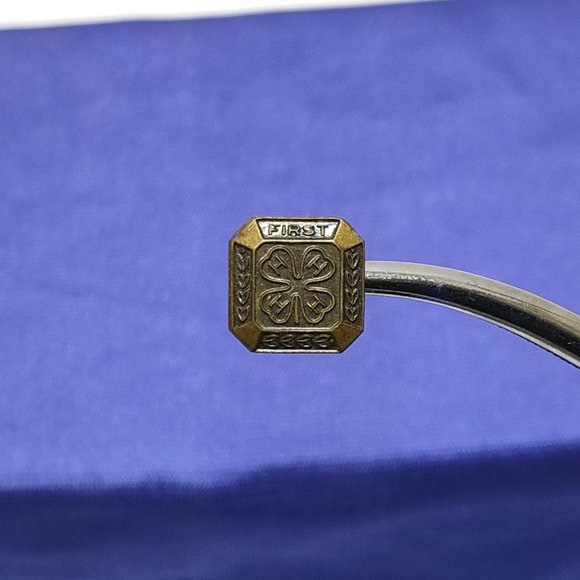 4-H First Year Award Lapel Brass Pin Clover Design & Gold-Tone Patina Finish VTG - Picture 5 of 7